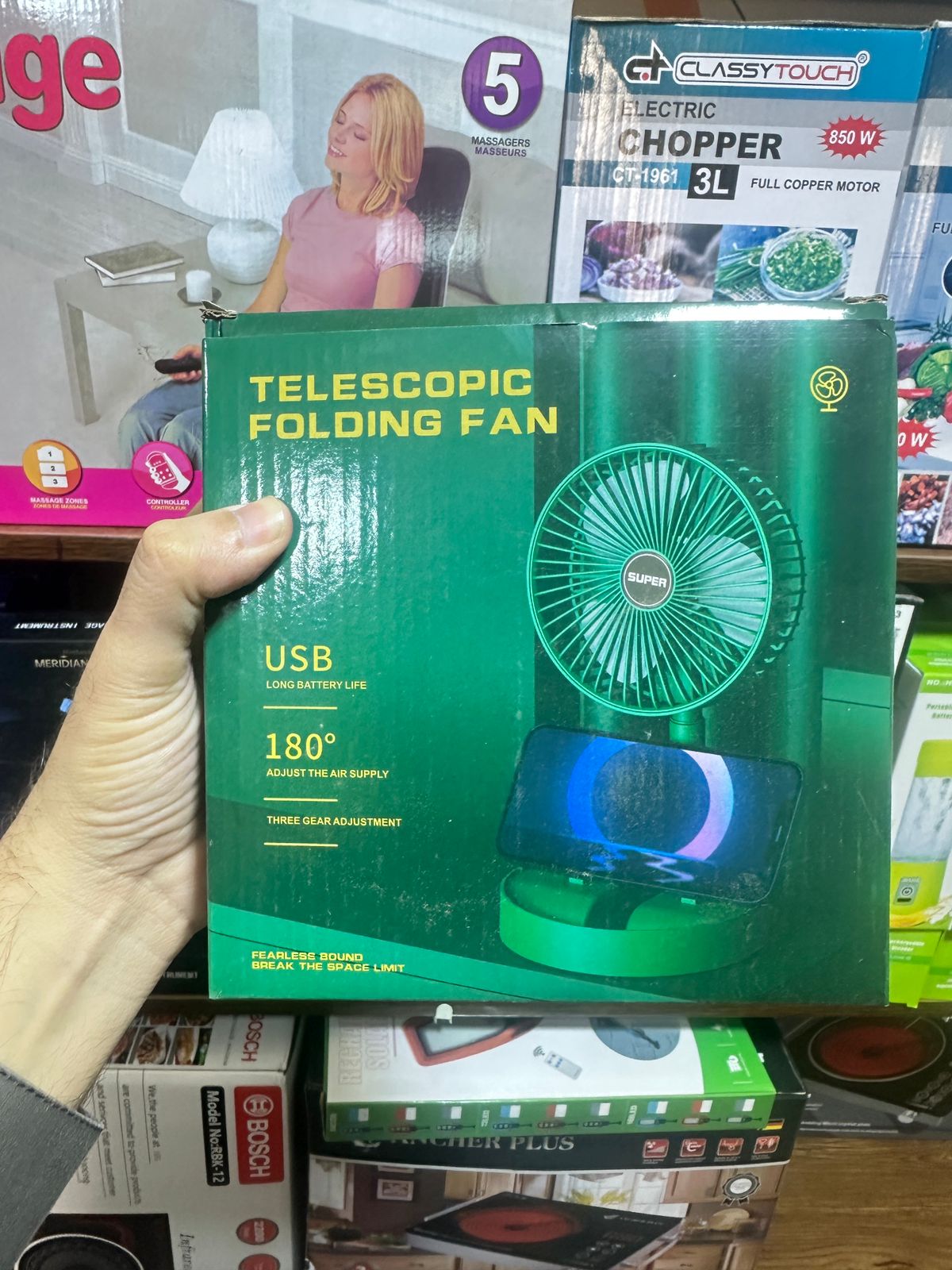 Rechargeable Portable Telescopic Folding Table Fan – 3-Speed Adjustable Desk Fan (Random Color)