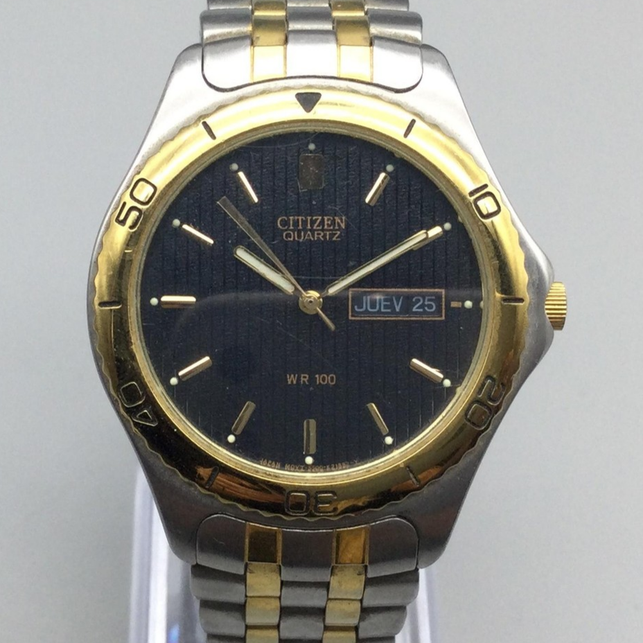 Vintage Citizen Quartz Day Date Mens Two Tone