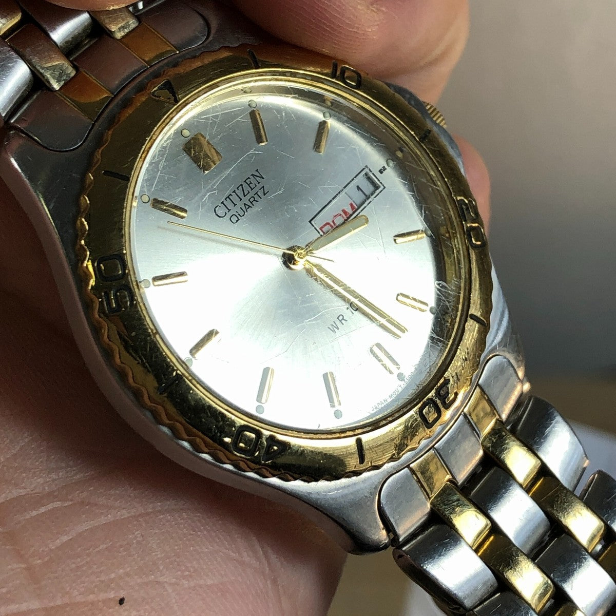 Vintage Citizen Quartz Day Date Mens Two Tone